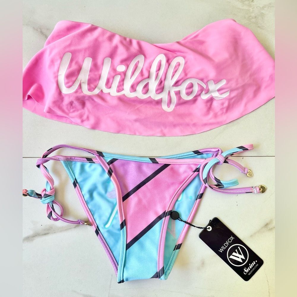 Nwt Wildfox Malibu Barbie stripe ruffle strapless bikini set